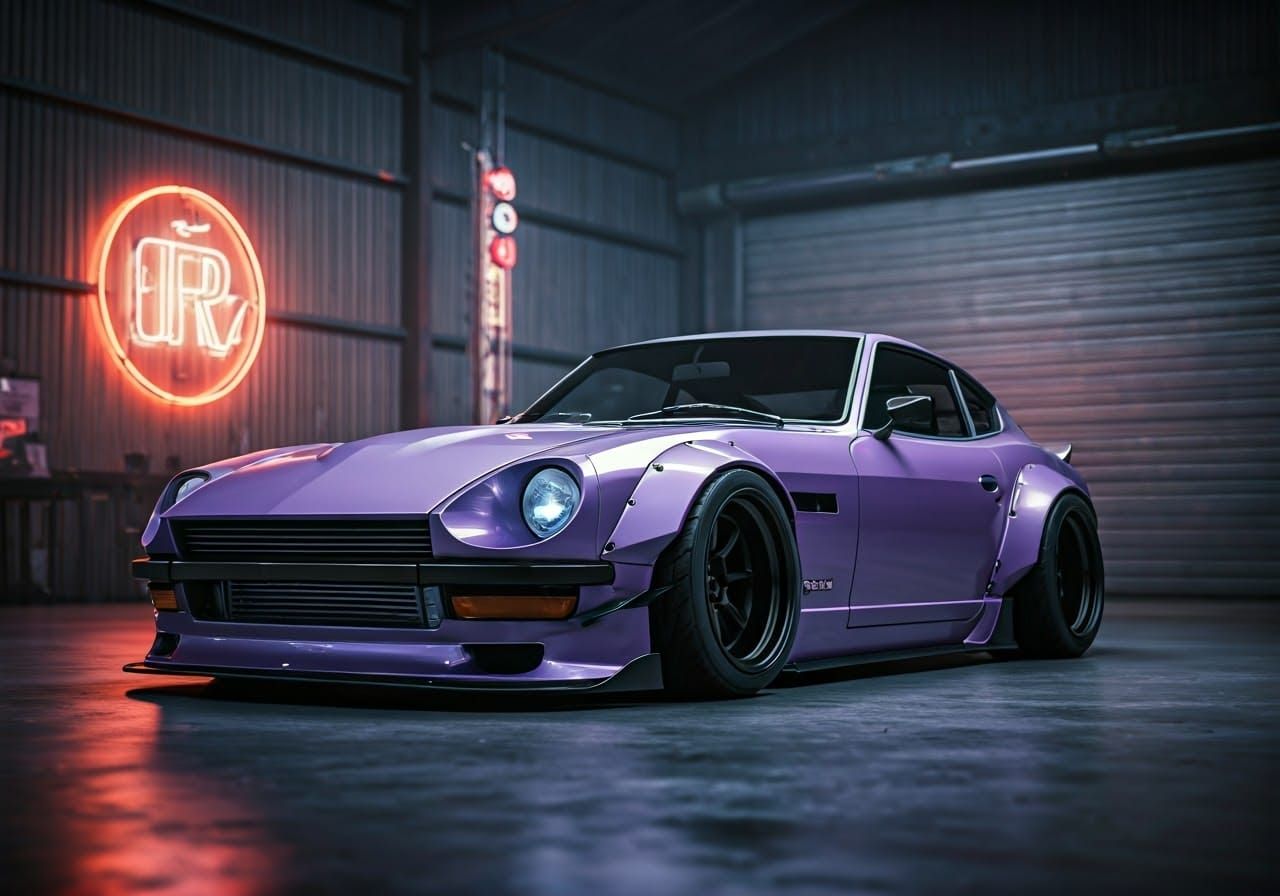 Sleek Lavender Nissan Fairlady 240ZG with Rocket Bunny Wideb...