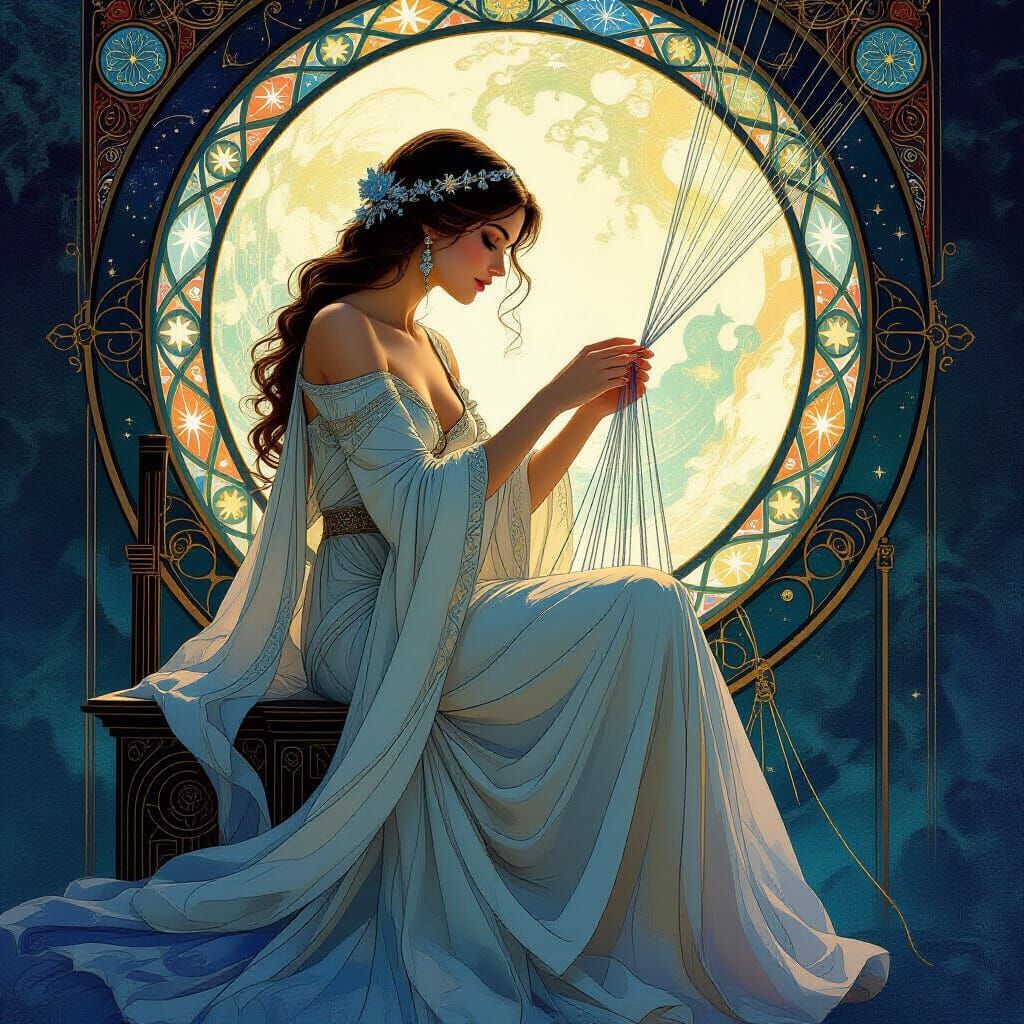 Celestial Seamstress Weaving Starlight Gowns in Art Nouveau ...