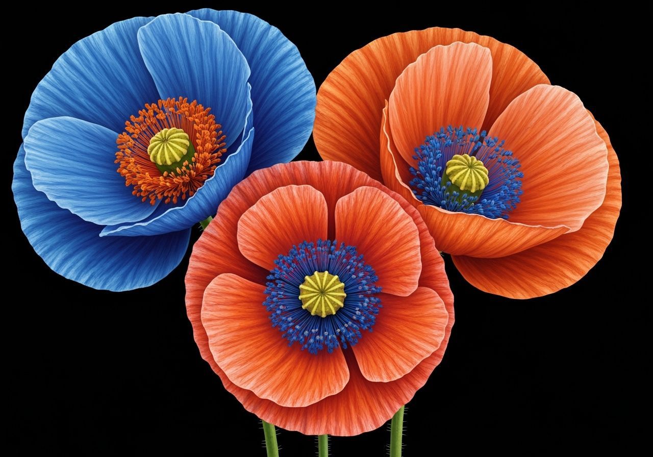 Vibrant Poppies on Black: Realistic Digital Art