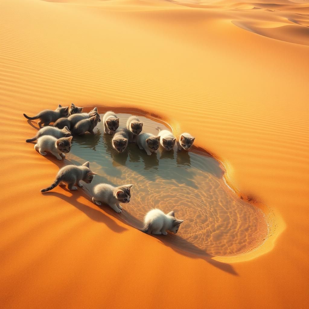 Desert Oasis: Kittens Quenching Thirst