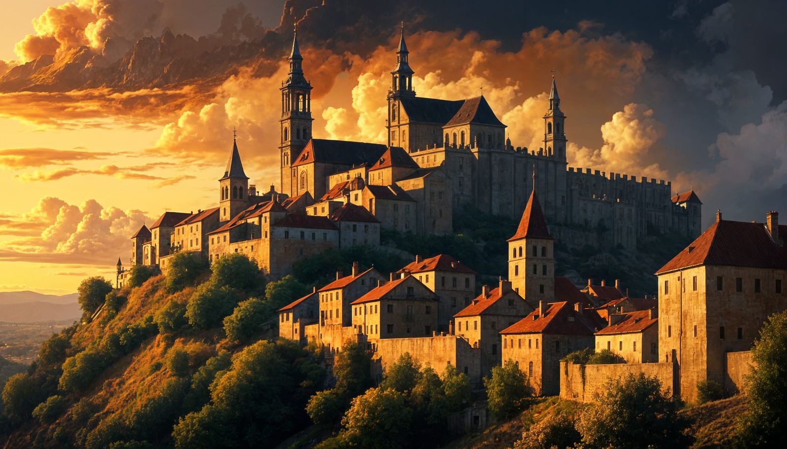 Baroque Walled Town at Sunset