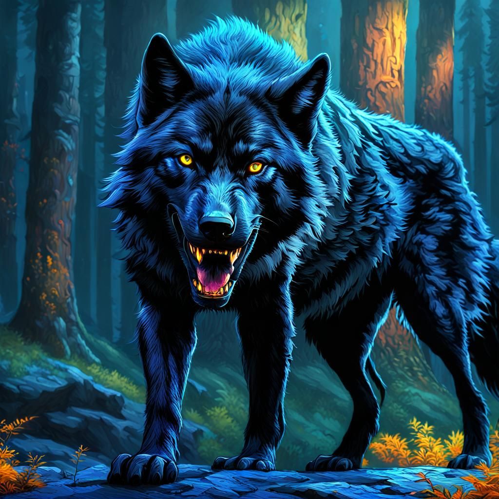 Fenris: Giant Black Wolf in Oil Painting