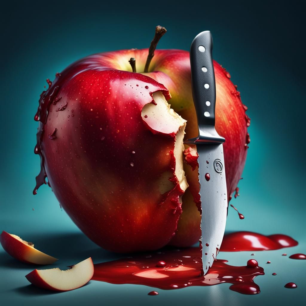 Hyperrealistic Apple Peeling Itself with Knife