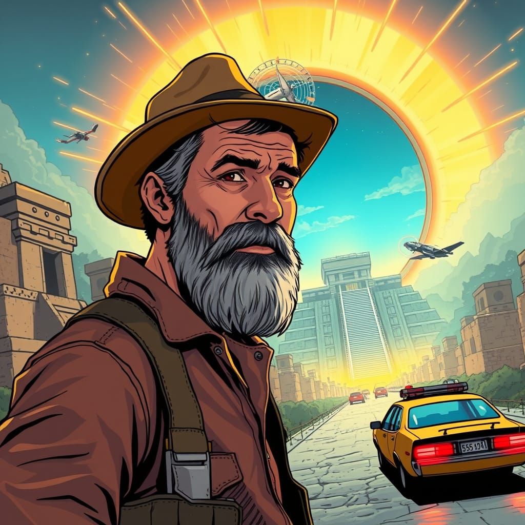 Geologist's Aztec Adventure in Comic Book Style