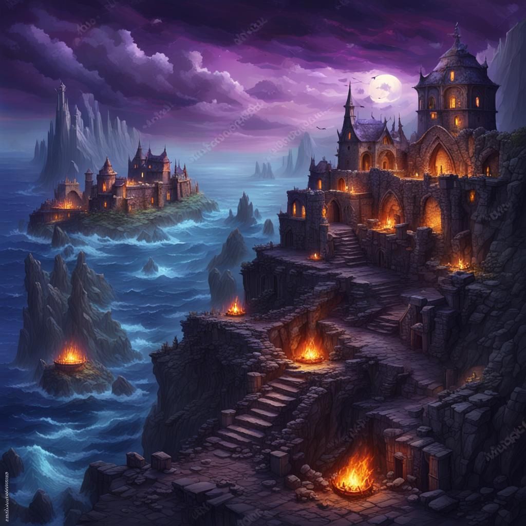 Elven Village Ruins in Dark Fantasy Style