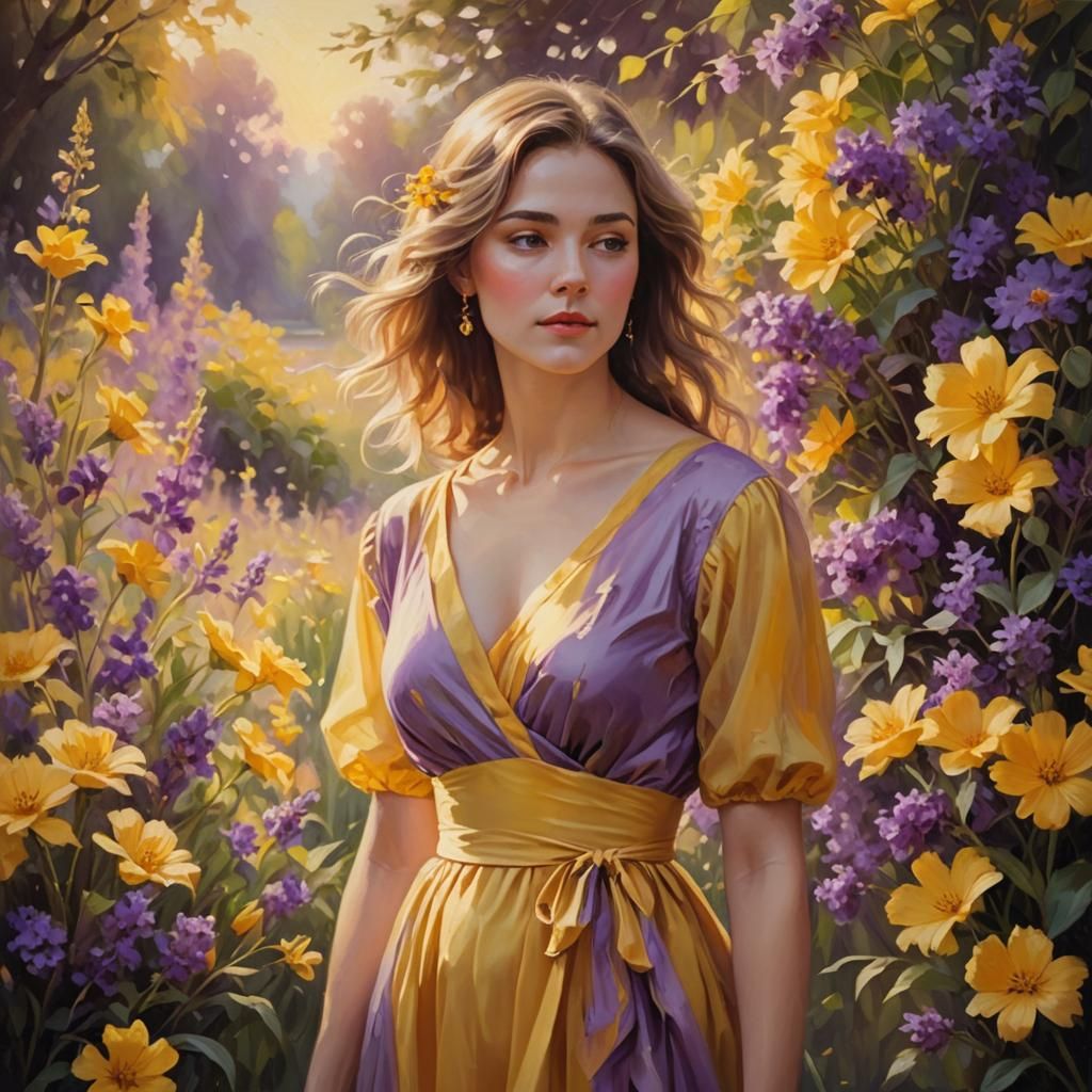 Woman in Floral Garden: An Impressionist Oil Painting