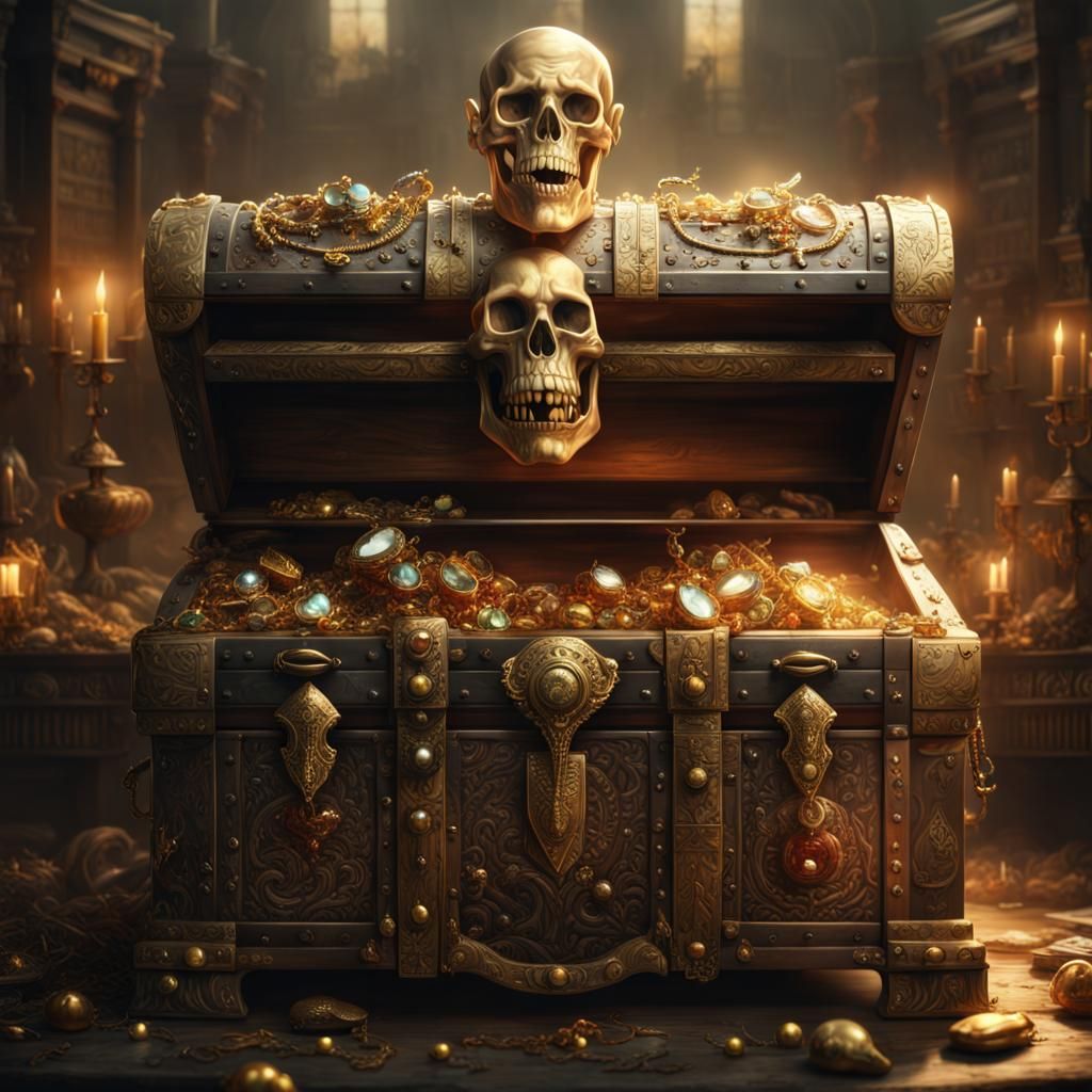 Treasure Chest Mimic with Gold and Gems