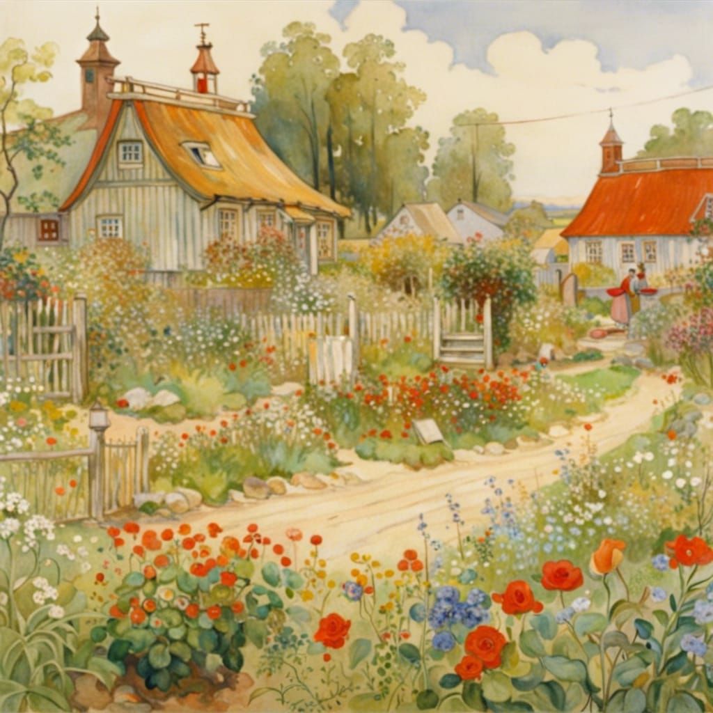 Charming Village Scene in Morning Light