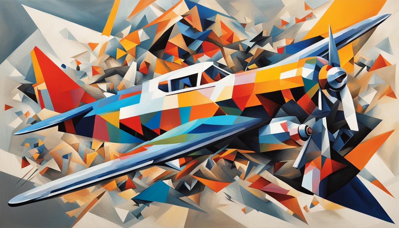 Futuristic Airplane in Geometric Shards with Fauvist Palette