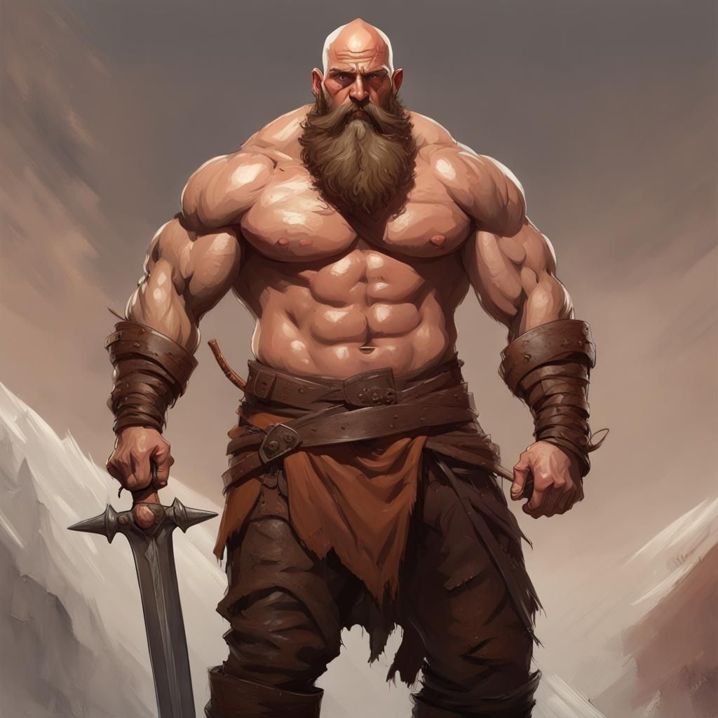 Barbarian Portrait with Two-Handed Sword, Detailed Digital A...