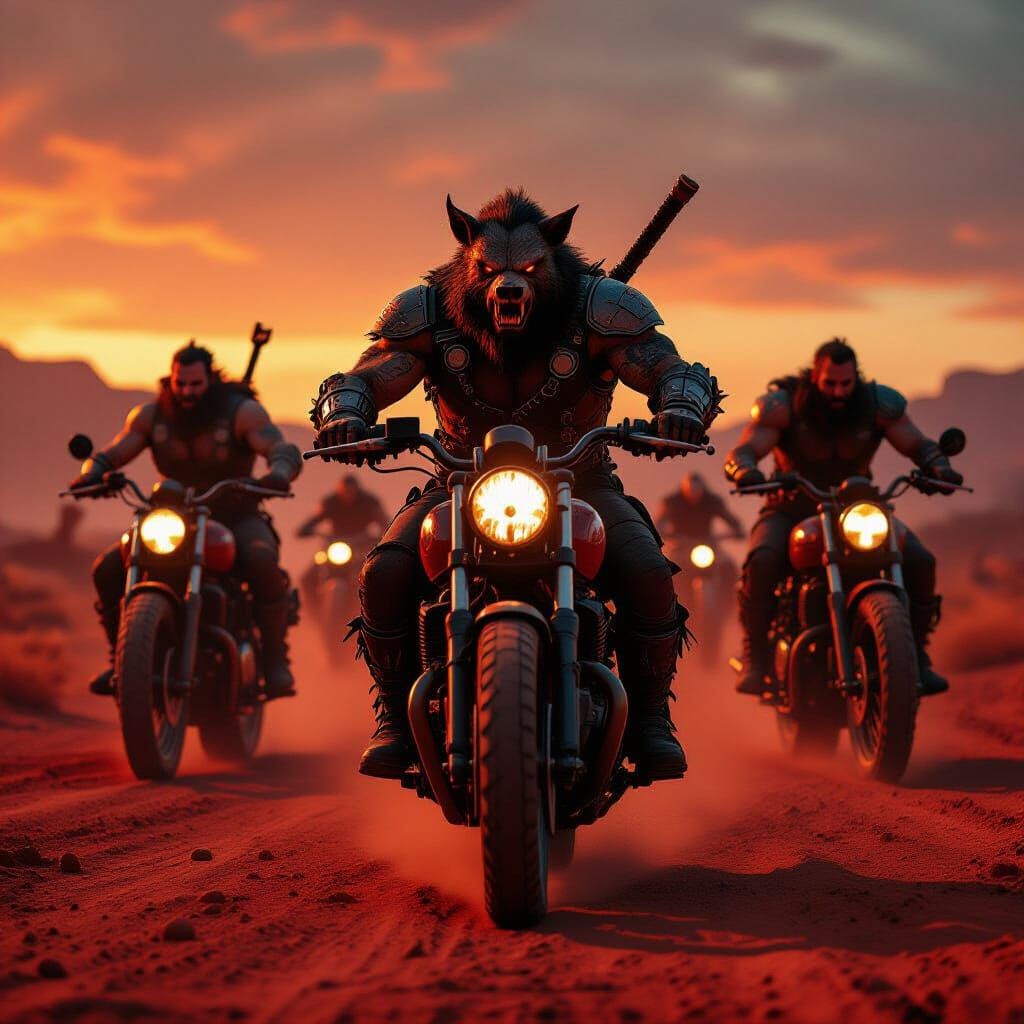 Wereboar Biker Gang in Hellish Avernus Wasteland