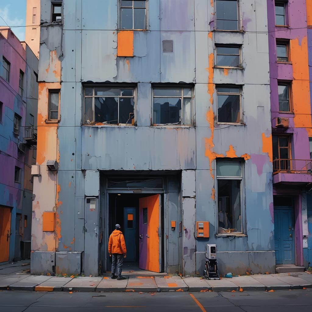 Futuristic Building With Robot in Oil Painting Style