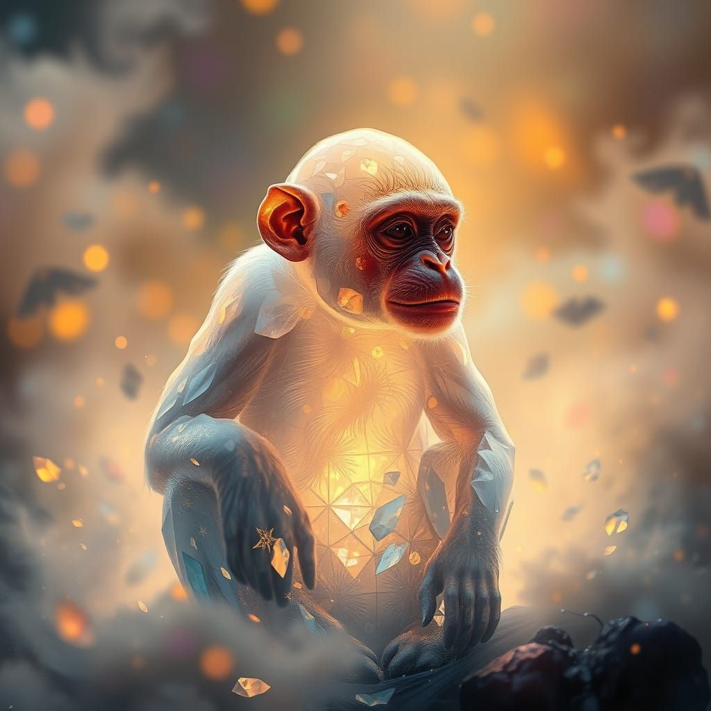 Ethereal Crystal Monkey in Dreamy, Fantasy Realm