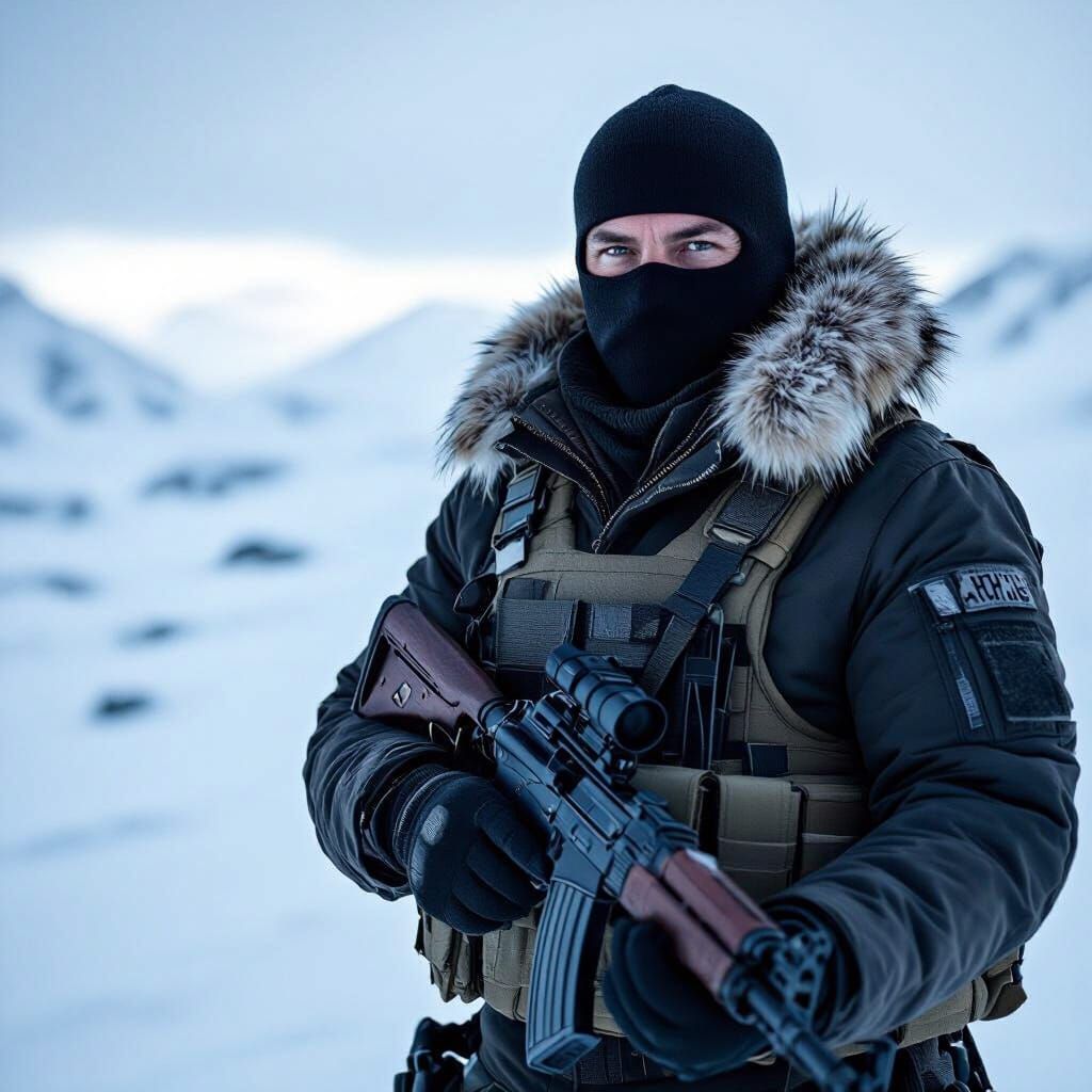 Arctic Survival: Man with AKMS in Snowstorm