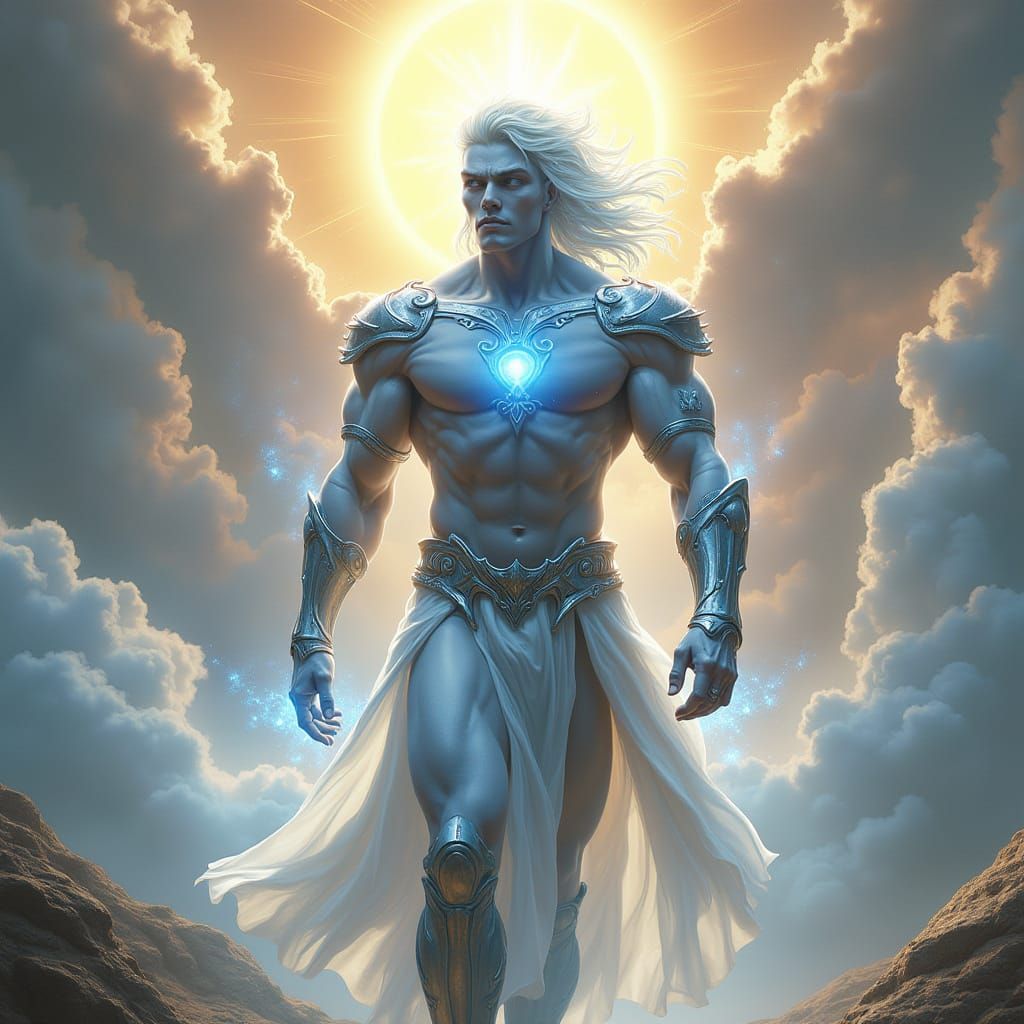 Silver Avatar Walks from Sun in Futuristic Style