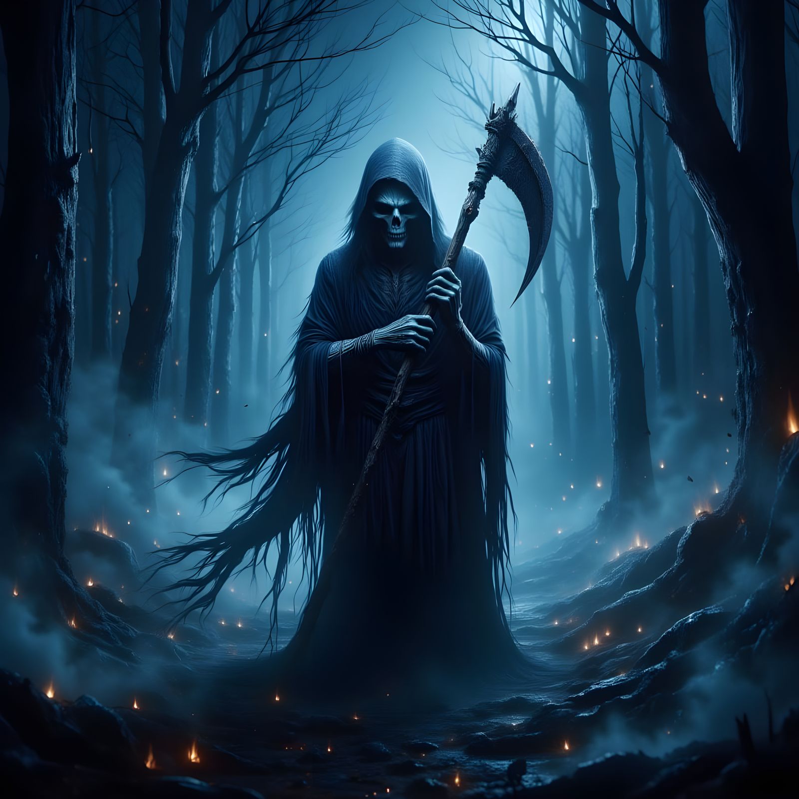 The Grim Reaper in Misty Woods