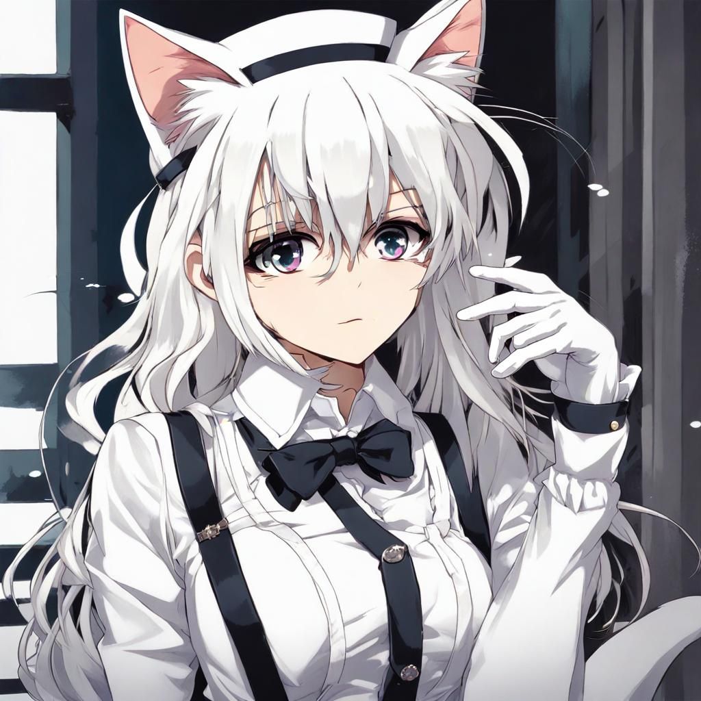 Anime Style Girl with Cat Beret and White Tuxedo