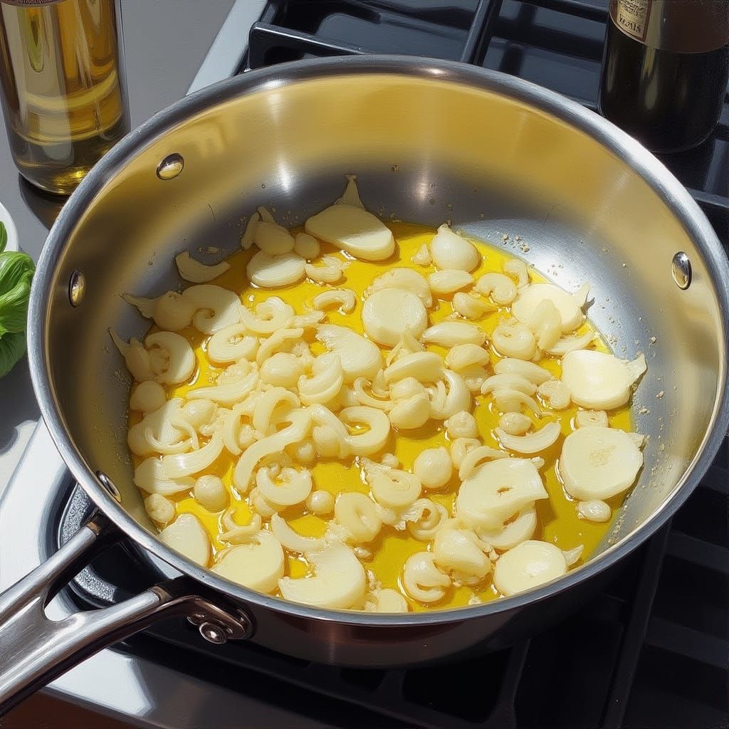 Sizzling Garlic and Onions in Oil, Culinary Still Life