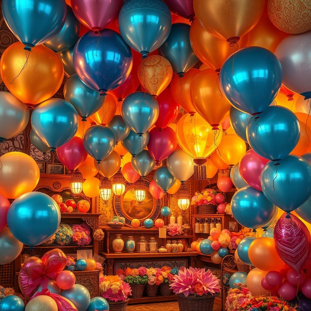 Whimsical Balloon Shop in Art Nouveau Style