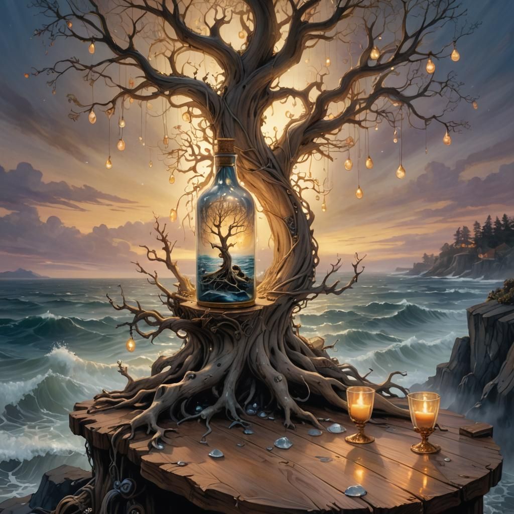 Enchanted Bottle Interior with Twisted Tree
