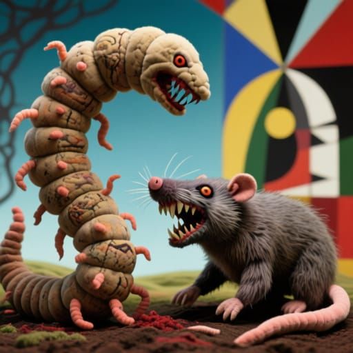 Ancient Earthworm and Mammal Predator in Surreal Art Style