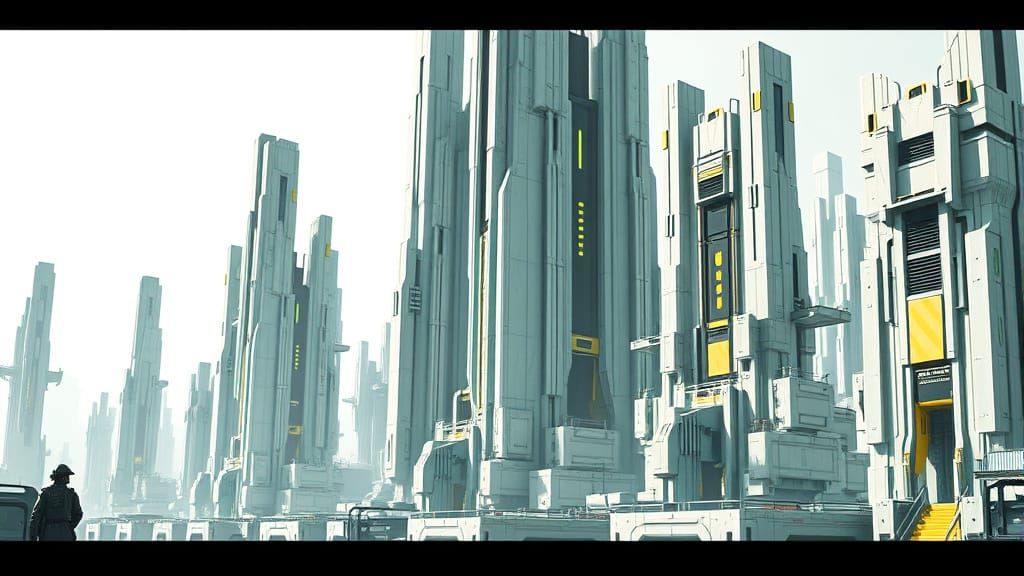 Cyberpunk Cityscape in Brutalist Style