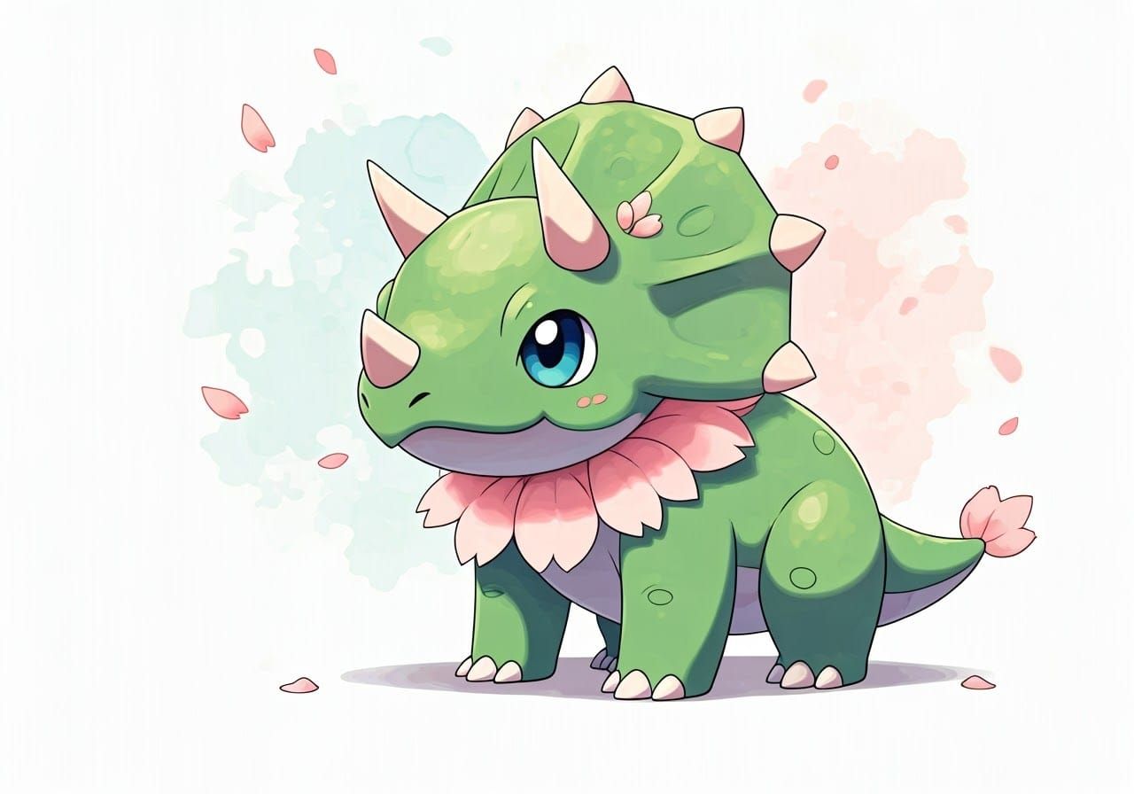 Sakura Frilled Triceratops Pokemon in Anime Style