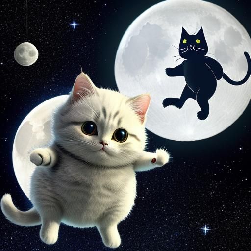 Flying AI Cat Android Robot Moon Moon