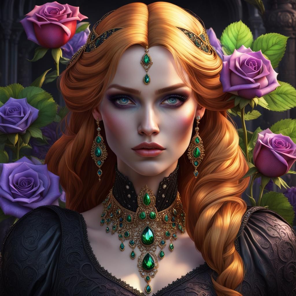 Gothic Jewel: Young Woman in Dark Fantasy Style