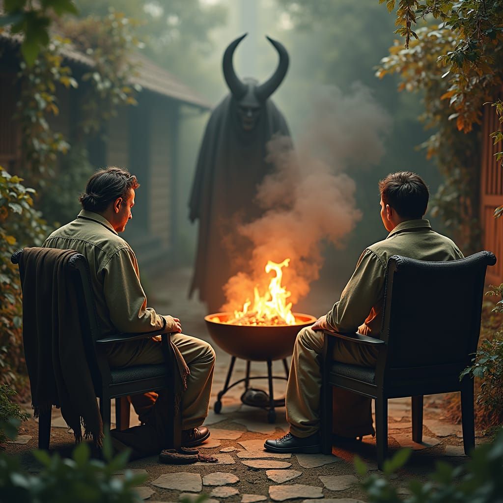 Demonic Barbecue with Disenchanted Figures in Dark Fantasy S...