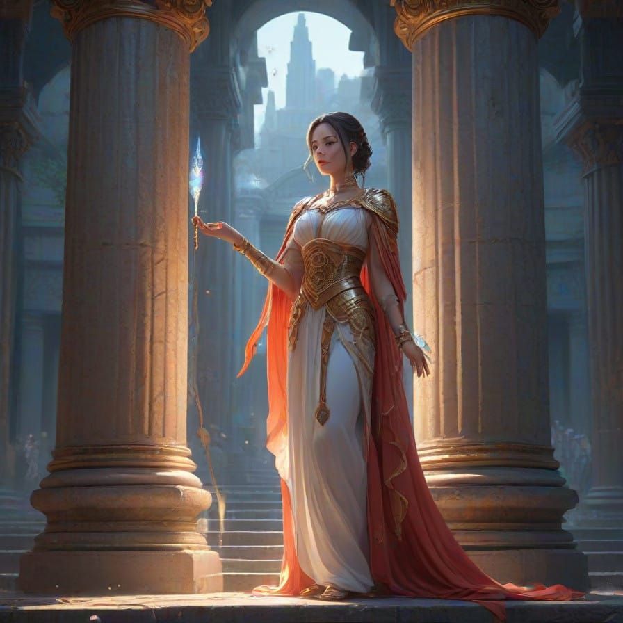 Regal Anime Princess Carries Glowing Opal Wand Amid Colossal...