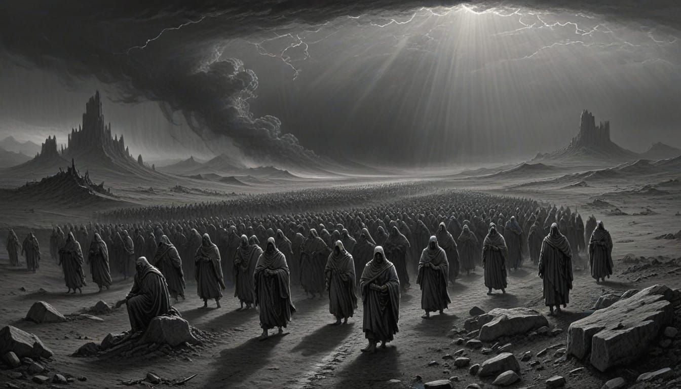 Souls Running Through A Desolate Purgatorial Landscape