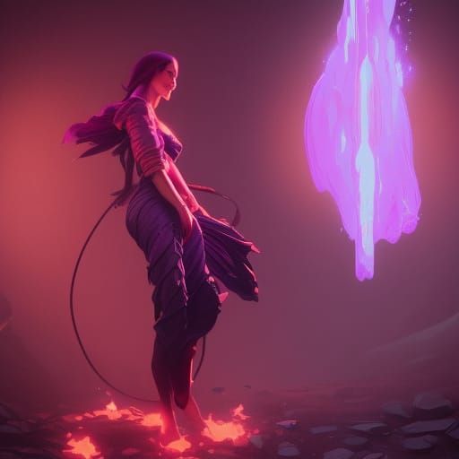 Fiery Purple Waiter: Art Nouveau Concept Art