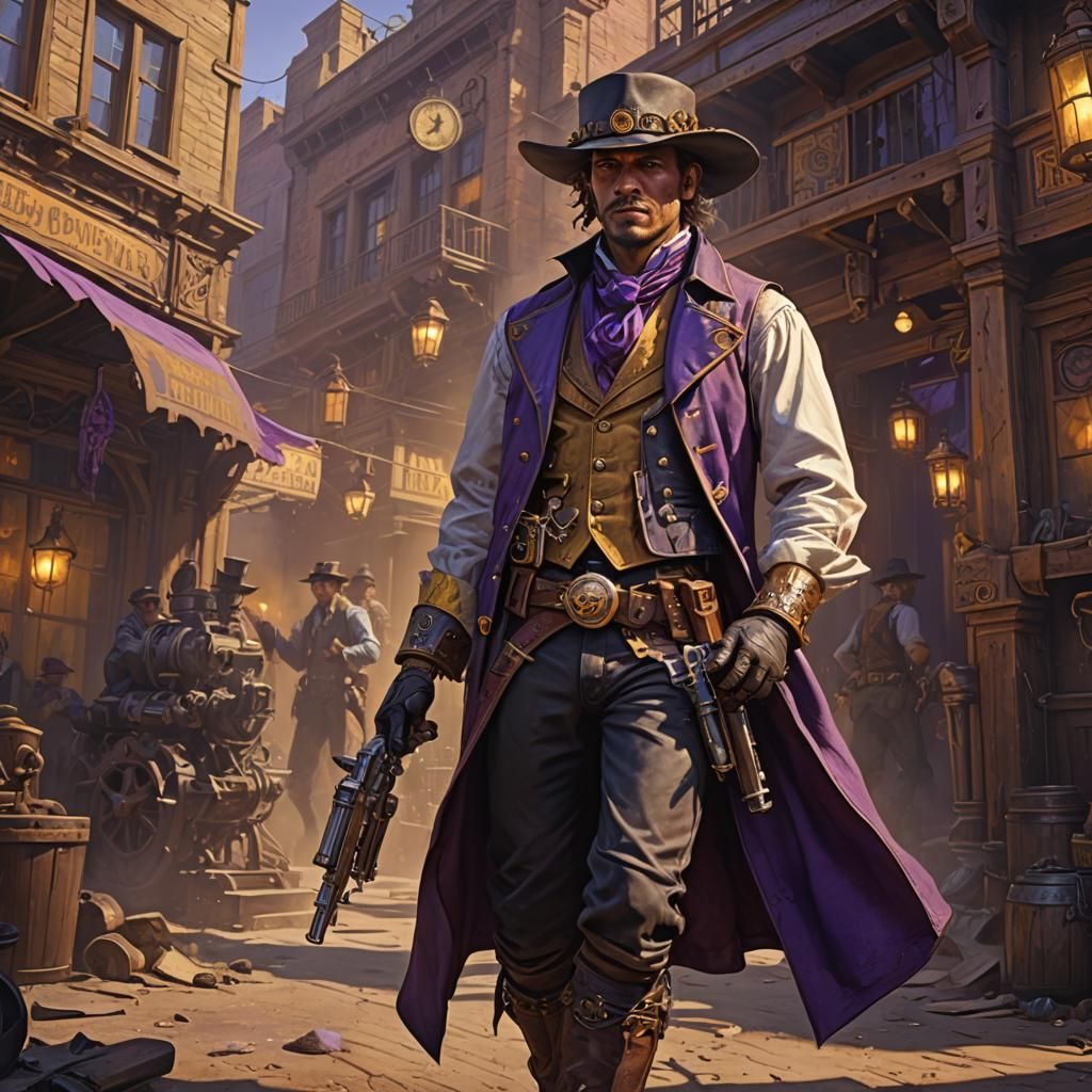 Steampunk Wild West Gunfighter in Dark Fantasy Style