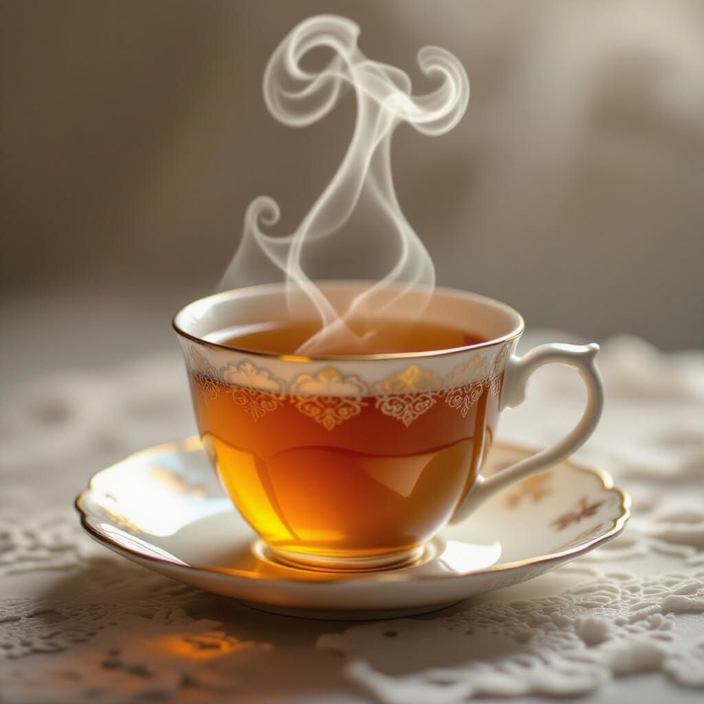 Elegant Tea Cup with Ethereal Steam Design