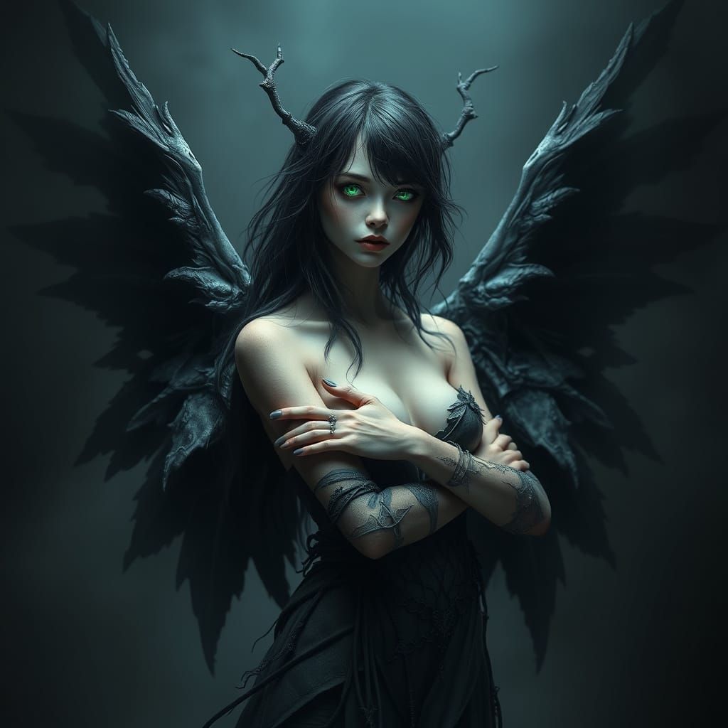 Angel of Dark Majesty in a Haunting Gothic Atmosphere