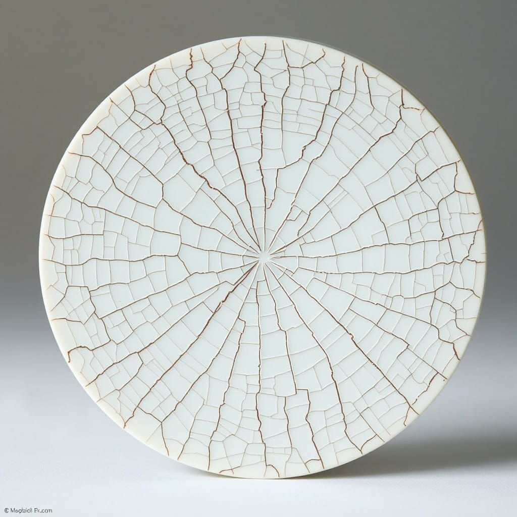 Fragile, Antique-Style Porcelain Disc with Intricate Cracks