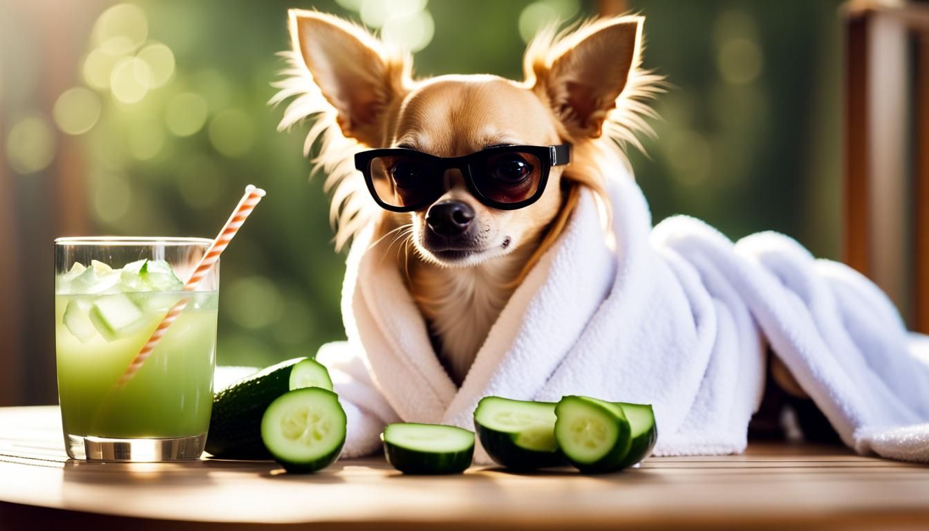 Chihuahua Relaxing at Spa with Cucumber Face Mask