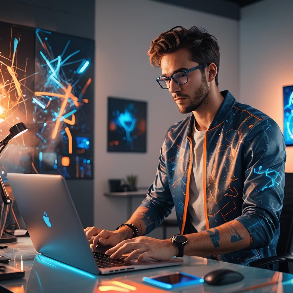 Energetic Digital Marketer in Modern Minimalist Office