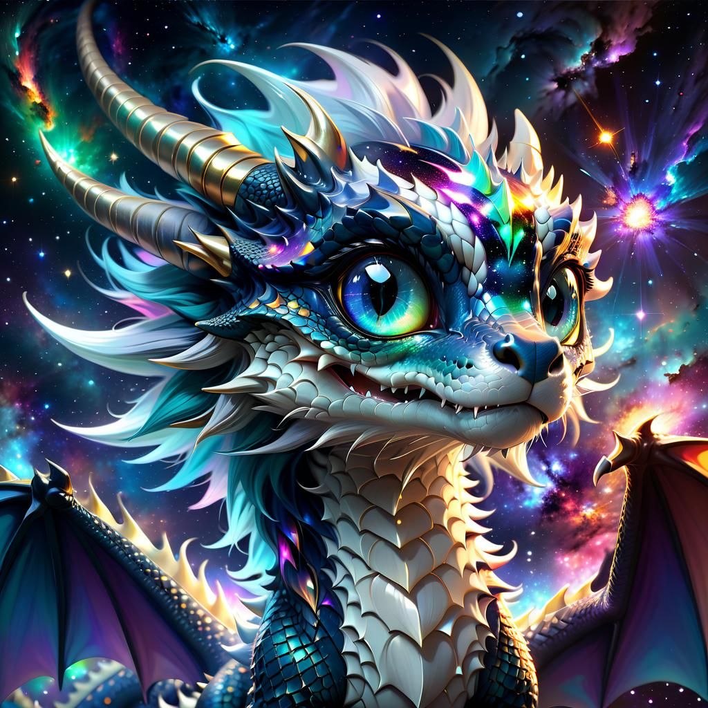 Luminescent Supernova Dragon Portrait in Anime Style
