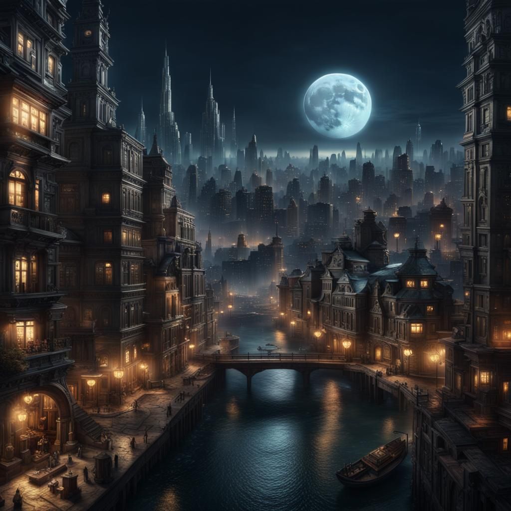 Epic Moonlit City: Digital Matte Painting