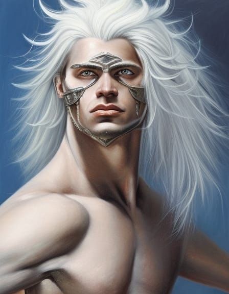 Detailed Painting of a White-Haired Warrior