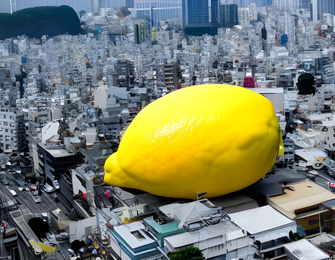 Aerial View of Giant Lemon in Tokyo