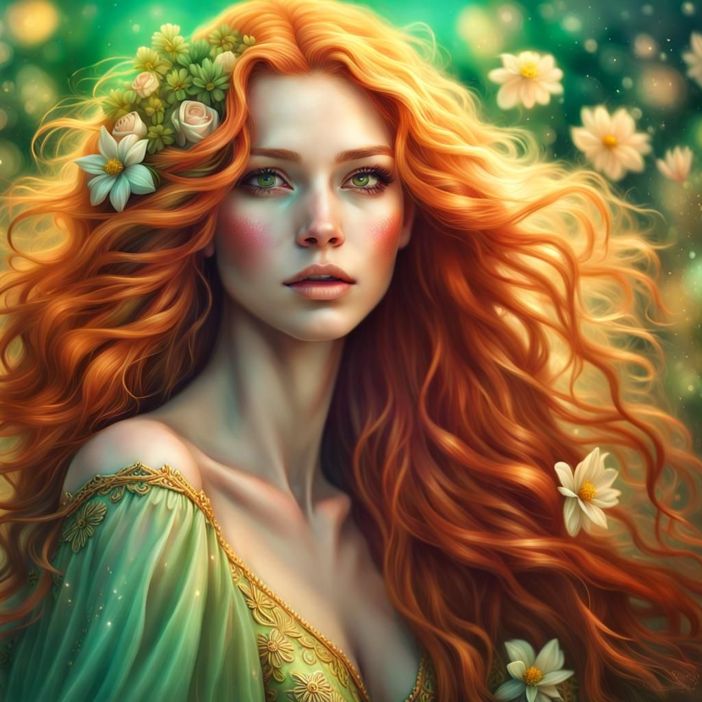 Mystical Princess Persephone with Golden Red Hair