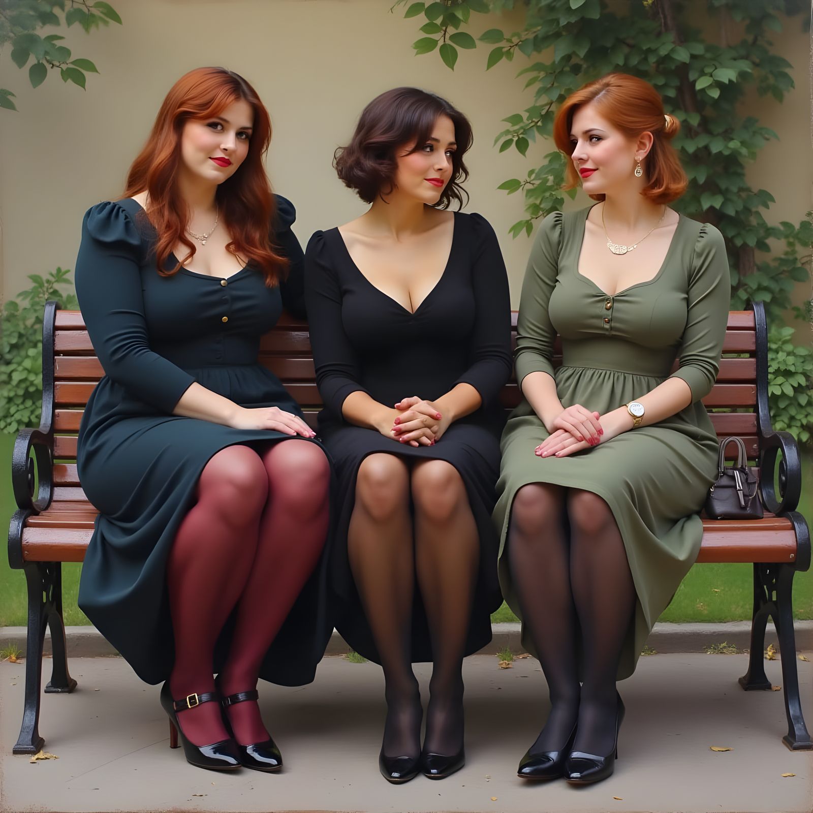 Danish Women in Modest Dresses Sits on Kopenhagen Bench