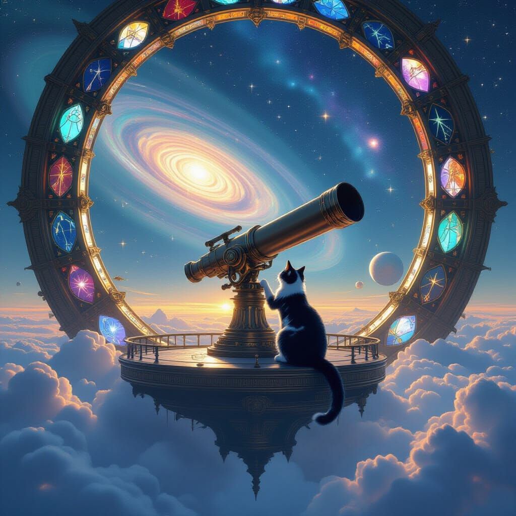 Celestial Observatory with Feline Astronomer: Hyperrealistic...