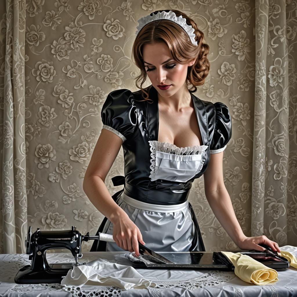 Sissy Maid Ironing Clothes in Latex Outfit