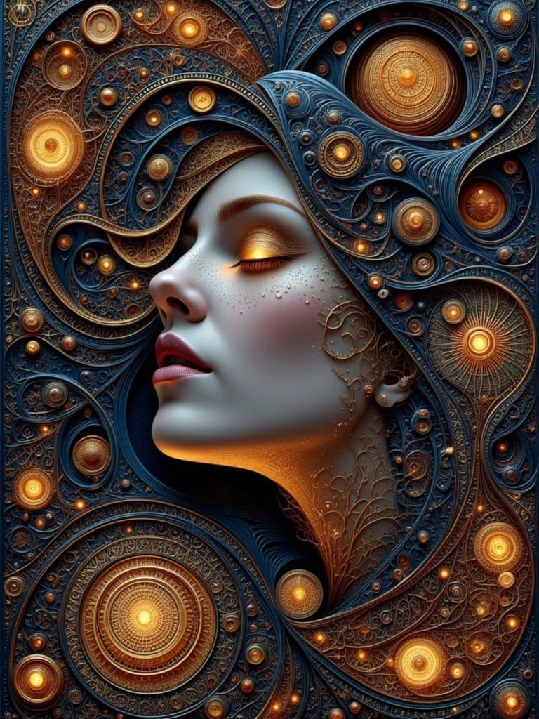 Gothic Woman Surrounded by Whispers in Dreamcore Style