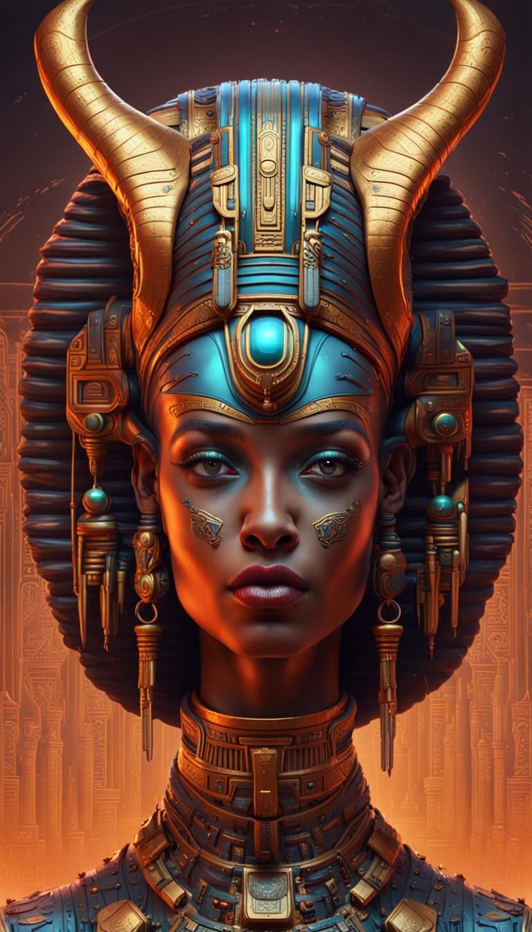 Futuristic Hathor Android in Detailed Matte Painting Style