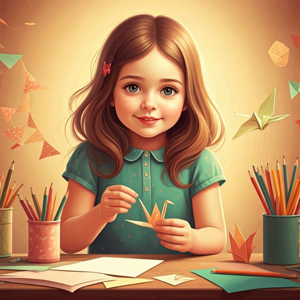 Girl with Origami Paper Art in Ethereal Style